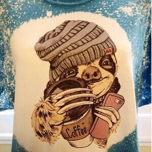 Coffee Sloth Bleach Dye Handmade Graphic Tee